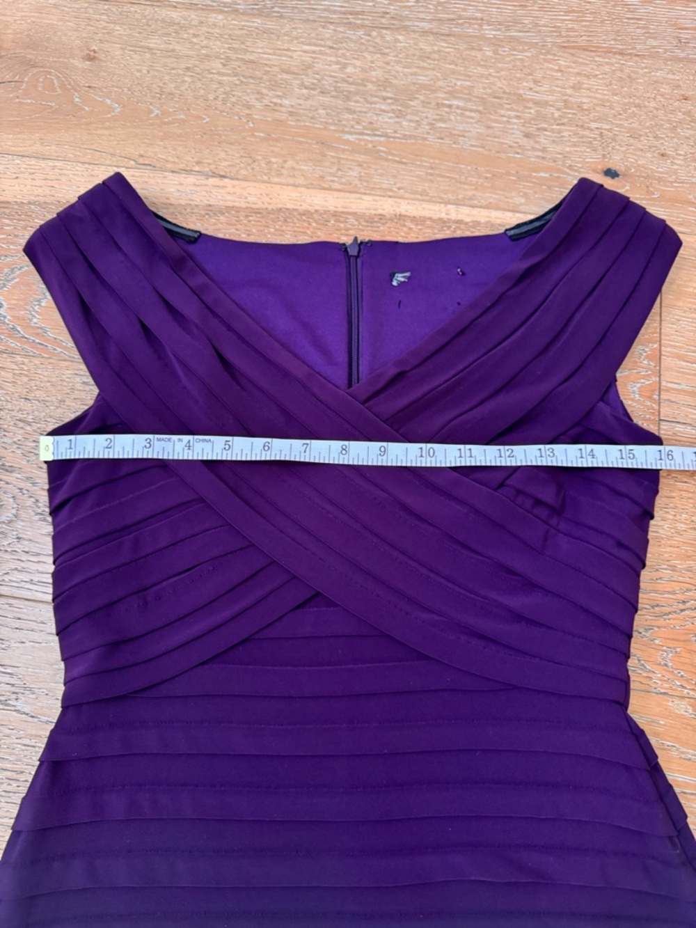 Dark Purple Bandage or Shutter Pleat Dress V Neck Midi Sz 2 -4 - Picture 11 of 13